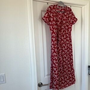 Midi Red Floral Wrap Dress